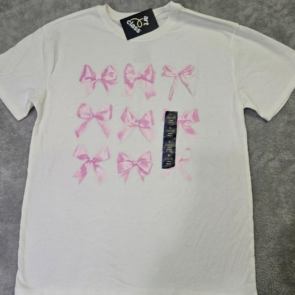 Art Class Pink Ribbon Short Sleeve Top Girls Size Large NWT Target Shirt Bow